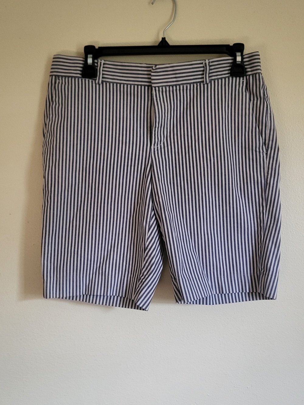 Banana Republic Navy and White Striped Seersucker Bermuda Shorts